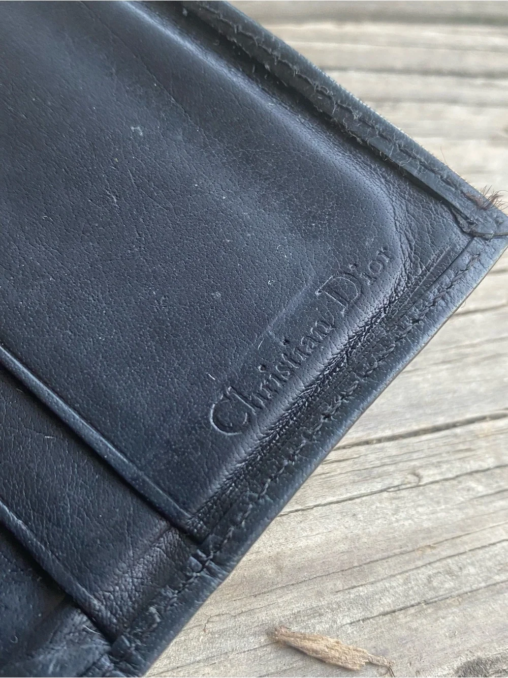 DIOR Vintage Black Leather Wallet with Embossed Monogram!